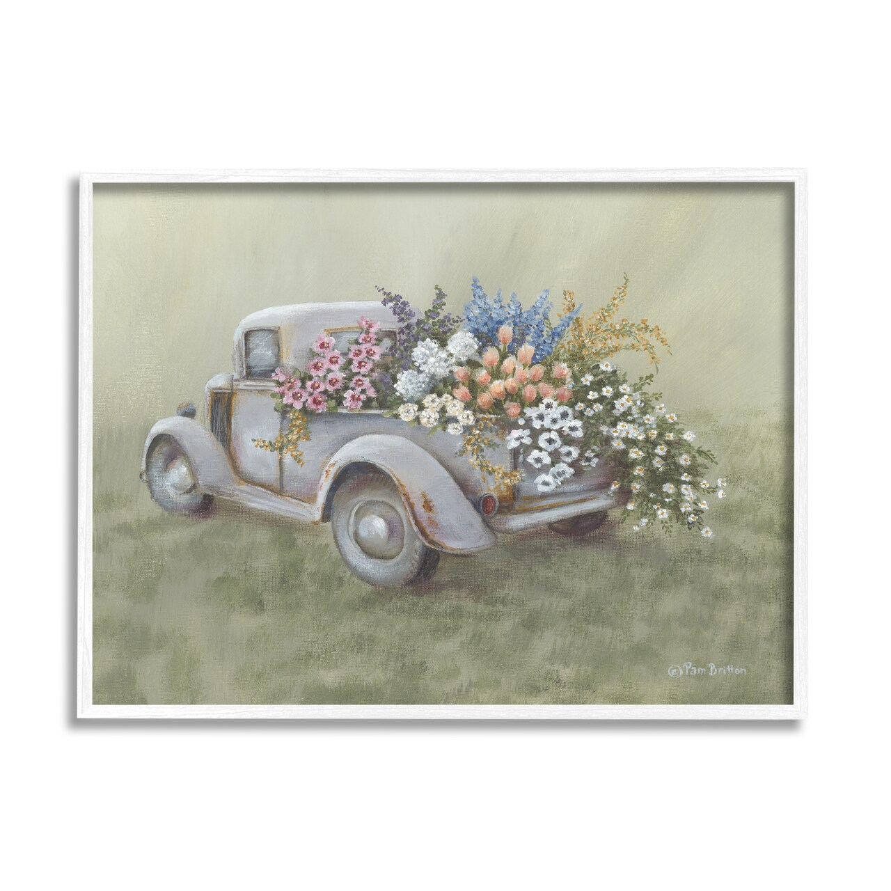 Stupell Industries Farmhouse Flower Buggy Car Black Framed Giclee Art
